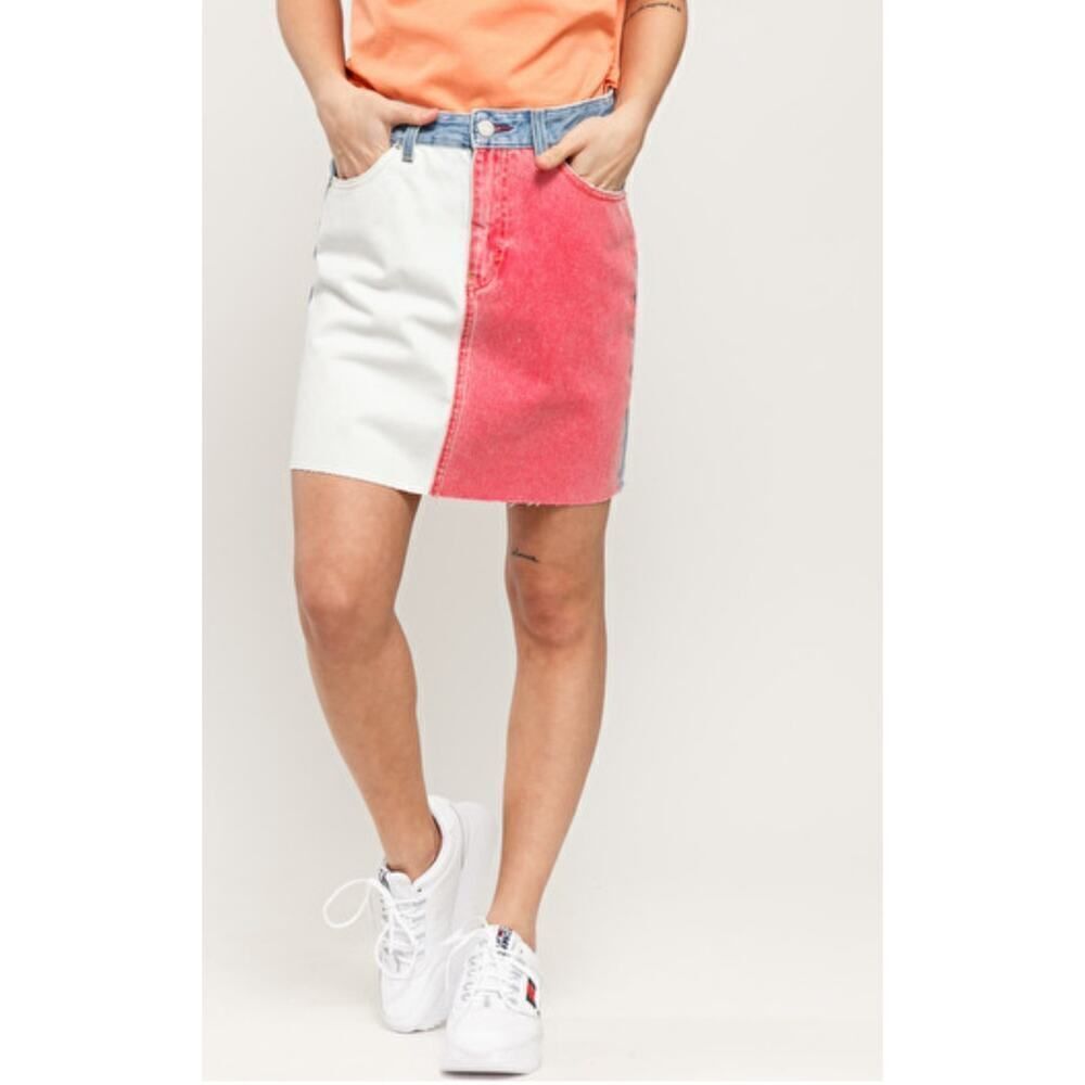 Tommy Hilfiger Short Denim Skirt Y2K Flag Striped NWT | 10 | Red White Blue